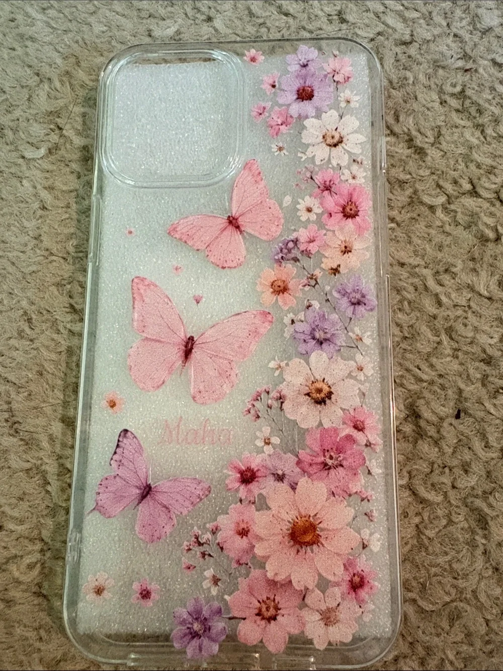 Clear Floral Butterfly Phone Case - Pink/Purple